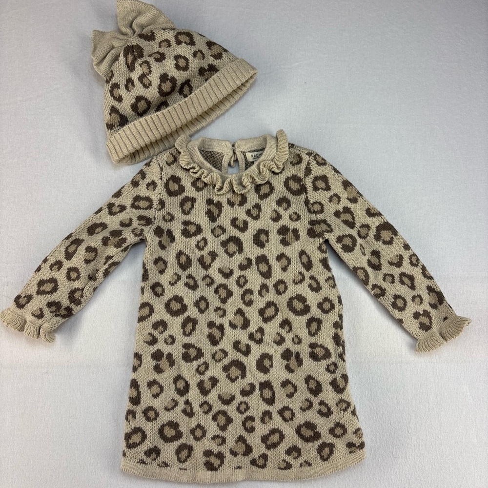Rachel Zoe Beige Knit Cheetah Print Dress and Hat Set